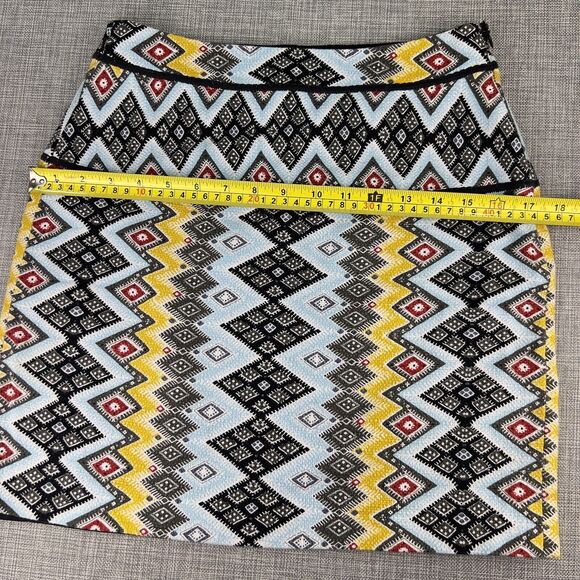 Ann Taylor Skirt Sz 0 Mini Tribal Aztec Print Black Yellow Red Side Zip Textured - Picture 11 of 14